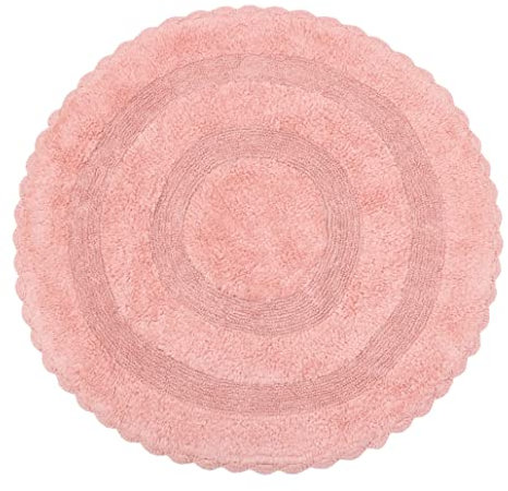 The Home Talk Tapis de bain antidérapant absorbant l'eau en coton au crochet pour spa, douche, cuisine, salon – Tapis rond de 61 cm – Rose pâle