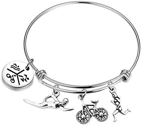PLITI Sports Keychain Gifts Swim Bike Run Keychain Triathlon Triathlete Inspirational Jewelry Gift for Her Silver