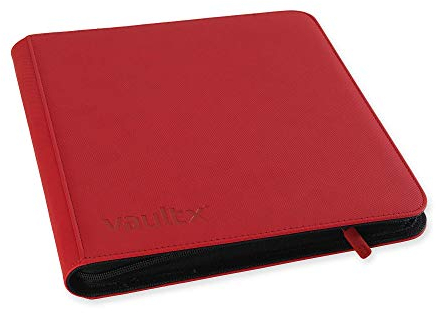 Vault X 12-Taschen-Trading-Kartenordner mit Reißverschluss, 480 Karten, Premium Exo-Tec-Albummaterial, 20 seitlich ladbare Seiten, Sammelordner für Sammelkartenspiele, Sportkarten, TCG (Rot)
