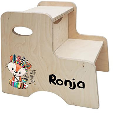 Holzura Tritthocker Kinder, Hocker aus Holz für Bad und Küche, Holzhocker personalisierter Toilettenhocker mit Name