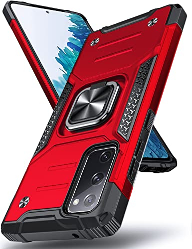 DASFOND Armor Hülle für Samsung Galaxy S20 FE 4G/5G Case Militär Stoßfest Handyhülle [Upgrade 2.0] 360° Metal Ring Halter Ständer Schutzhülle [für Handyhalterung Auto Magnet], Rot