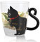 Taza de Gato, Taza de Café de Gato Negro Taza de Gato Tazas de Gato para Amantes de Gato Taza de Cristal con Diseño de Gato Taza de Café Transparente con Asa de Cola de Gato para Café Té 300 ml