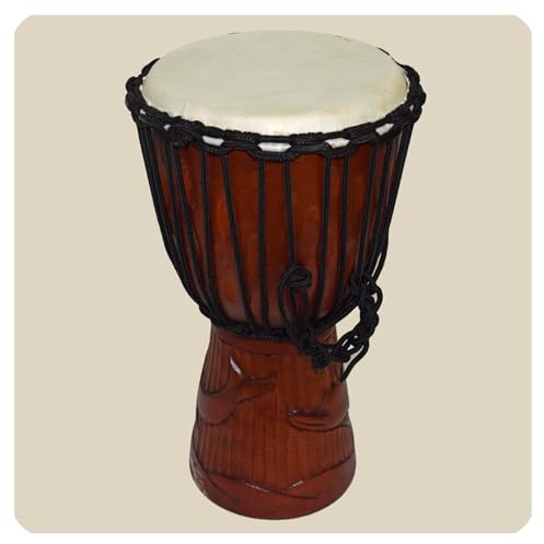 Djembe | geschnitzt 40 cm | Bongo Afrikanische Trommel mit aufwendiger Schnitzerei