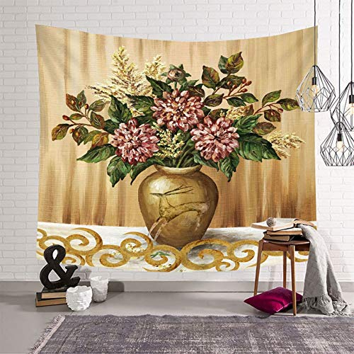 Daesar Wandbehang Vintage, Wandteppich Jugendzimmer 350x256CM Tapisserie Hippie aus Polyester Blumen in Vase mit Hirsch Muster Wandteppich für Schlafzimmer Wohnzimmer Deko