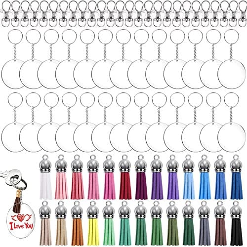 150 Pcs Acrylique Cercle Disques Transparent Porte-clés Kit, Ensembles Porte Clé Acrylique Rond Transparent, Porte-Clés en Acrylique acrylique anneau porte clé for DIY Porte-Clés Craft Gift h