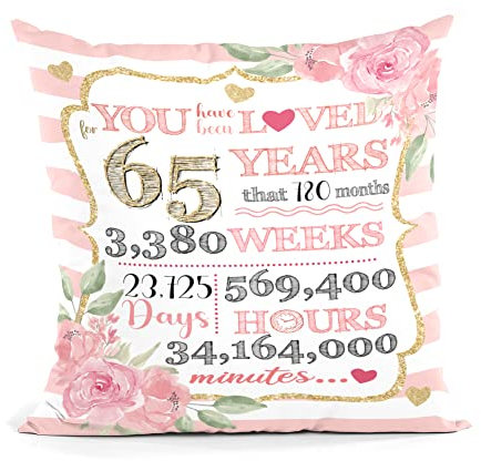 Dekoration zum 65. Geburtstag für Frauen, Geschenk zum 65. Geburtstag für Oma, Geburtstagsgeschenke für Mutter, Ehefrau, Tante, Freundinnen, Schwester, Kissenbezug, 45,7 x 45,7 cm