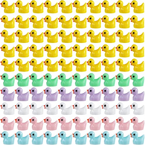 LUTER 100 Stück Mini Harz Enten zum Basteln, Bunte Kleine Enten 6 Farben Enten Miniaturfiguren für Aquarium Gartenlandschaft Puppenhaus Ornament Topfdekorationen zum Selbermachen