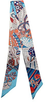 JERLA Unisex Glas Haarschleife Seidenschal, Blau, Orange, 33.5×1.97