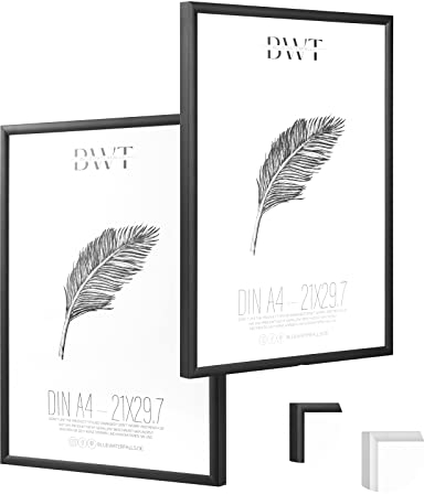 Bluewaterfalls Trading 2x Bilderrahmen Schwarz Metall DIN A4 21x30 cm | 2-Pack Dokumentenrahmen 21x29,7 cm | Alu-Bilderrahmen Aluminium Metallrahmen | Picture Frame A4 Fotorahmen