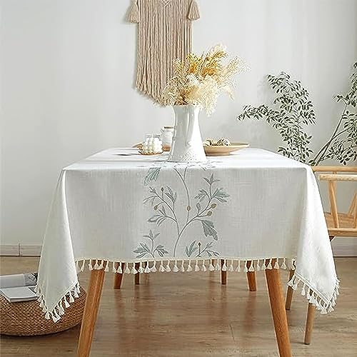 Pahajim Tischdecke Rechteckig Baumwolle Leinen Tischtuch Abwaschbar Wasserdicht Quasten Design für Küche, Esszimmer, Outdoor, Garten Tischdekorationen(Beige,140x220cm)