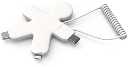 Xoopar - Buddy Cavo Multiplo 4 in 1 - Caricatore Universale In Plastica Riciclata - USB-C, Lightning, USB Per Smartphone - Bianco