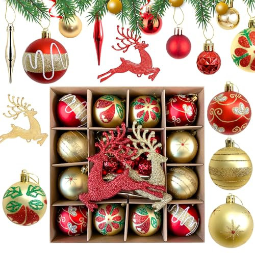 TOKIISHE 40 Stück Weihnachtskugeln, Kunststoff Weihnachtsbaumschmuck Set, Mehrweg Christbaumkugeln mit Aufhänger für Weihnachten Hochzeit Festival Urlaub Party Geschenk Dekoration