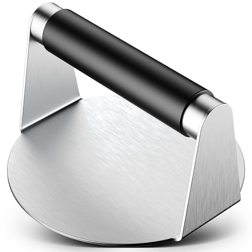 Pisol Smash Burger Presse, Hamburger Smasher Werkzeug für die Grillplatte, Edelstahl Hamburgerpresse mit Anti-Verbrühungsgriff, 14 cm Antihaft Grillpresse für Smashburger, Speck, Hackfleisch, Fleisch