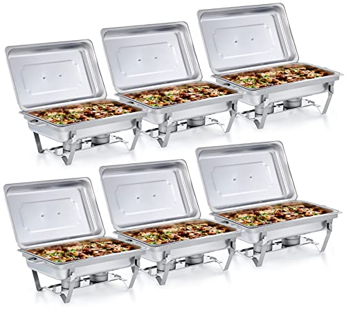 Wilprep Chafing Dishes Food Warmers with Pans Chafing Fuel Chafing Dish Set 9L Rectangular Stainless Steel Buffet Warmer 6 Packs for Buffets Caterings Parties Buffet Server Warming Tray