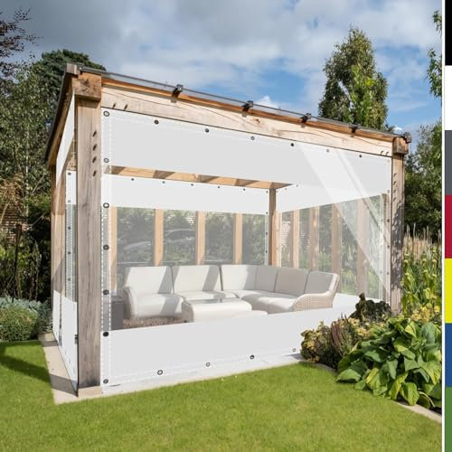 HQQMNY Transparent Abdeckplane mit ösen Plane Wasserfest 0.5mm Outdoorvorhänge mit Ösen Zeltplane aus 560g/m² PVC Wetterfeste Gewebeplane Regenschutzplane für Pavillon(Weiß, H1,8mxL4m)