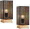Marrakesch 2er Set Tischlampe Nachttischlampe 25cm groß | Orientalische Deko Lampe im Wohnzimmer Schlafzimmer oder Kinderzimmer | Moderne Tischleuchte Autigan schwarz aus Metall & Holz mit E27 Fassung