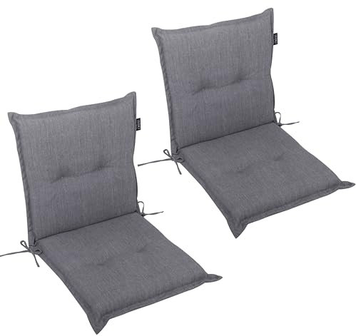 LILENO HOME Gartenstuhl Auflagen als [2er Set - Niedriglehner] in Grau Y - Bequeme Liegen als Sitzauflagen für Gartenmöbel - Stuhlkissen für Gartenstühle und Klappstühle MAR