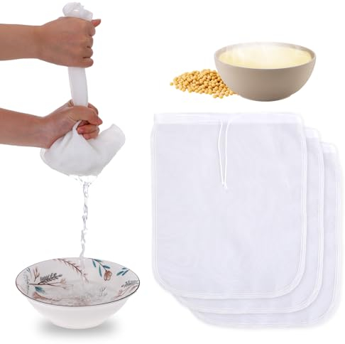 Giantree Lot de 3 sacs à lait de noix pour égoutter, 30,5 x 25,4 cm, tissu en nylon réutilisable pour filtrer le jus, le café, le yaourt, le thé, le lait, les amandes, le soja