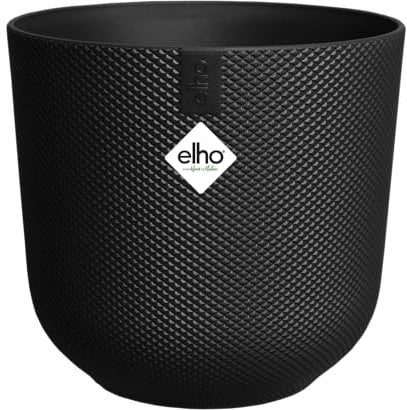 Elho Jazz Round Ø 26cm - Pot de Fleurs d'Intérieur - Plastique 100% recyclé - Structure Unique - Ø 26 x H 24.2 cm - Noir/Living Noir