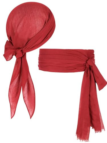 Century Star Piraten Accessoires Set für Kinder & Erwachsene - Schärpe, Tiara & Kopftuch für Fasching, Karneval, Halloween & Mottoparty - Kostümzubehör im Piratenlook(Red)