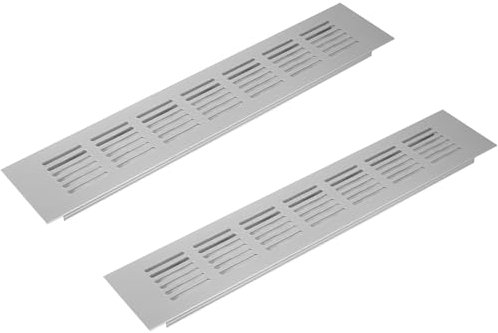 Vent Systems 300 x 60 mm / 12 x 2.4 Inch Air Supply Ventilation Grille - Pack of 2 - Silver Aluminium Rectangle Intake/Exhaust Grate - HVAC Register Cover for Floor, Wall, Door Duct
