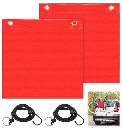 Rote Warnflagge 30x30cm, 2 Stück Rote Fahne überlänge, Warnflaggen mit Gummiseil Kupferschnallen Flagge für Auto Wohnwagen Anhänger Fahrradträger