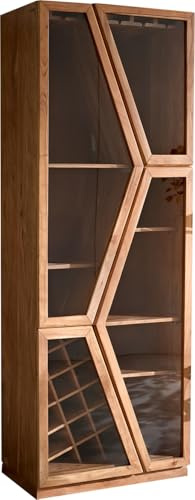 DELIFE Glasvitrine Taza Akazie Natur 75x210 cm 4 Türen Barschrank