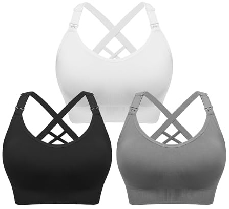 HBselect Sport Schwangerschafts Still BH Nahtloser Still BH Still-Bustier | 3er Set Still Oberteil Damen Schlaf BH ohne Bügel, viele Farben & Größen wählbar, mit Stillverschluss für stillende Mütter