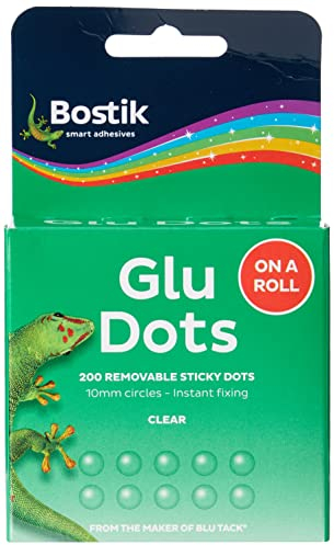 Bostik Glu Dots on a Roll - Removable, Double Sided Glue Dots, For Instant Fixing & Crafts, Easy to Use, No Mess, Clear, x200 Glu Dots