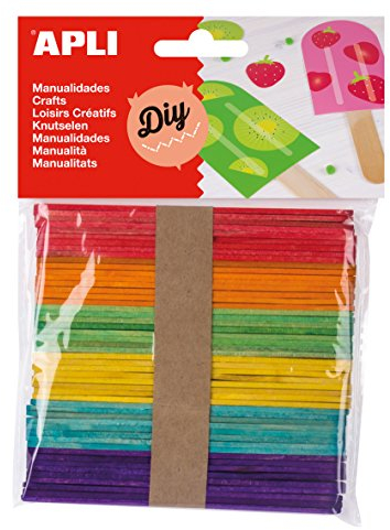 Apli kids 013064 Sachet de 50 batons en bois couleurs assorties 115x10 mm