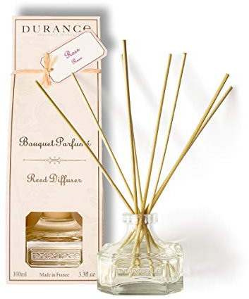 DURANCE Scented Reed Diffuser 100ml - Rose/Rosebud Fragrance - Scented Bouquet Glass Bottle & 8 Wooden Reed Sticks - Aromatherapy Air Freshener - Room Fragrance