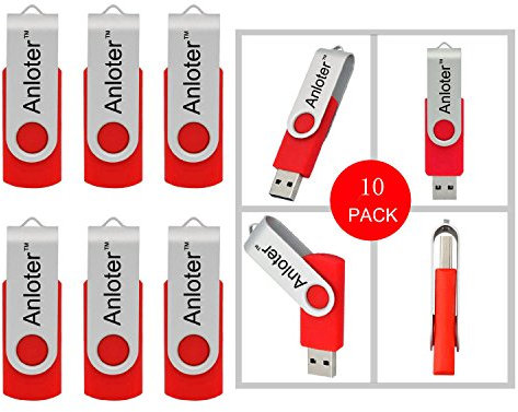 AnloterTM Lot de 10 clés USB pivotantes avec clé USB 4 Go Rouge