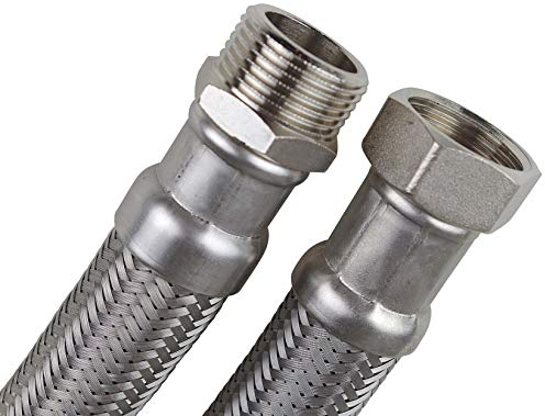 SFX® Panzerschlauch 150cm Flexschlauch 1/2 Zoll ÜM x 1/2 Zoll AG Edelstahl Umflechtung Trinkwasser Verbindungsschlauch Anschlussschlauch 1500mm