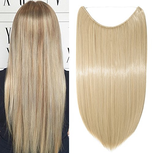 SEGO Haarteil Extensions Haarverlängerung 1 Tresse Haare Haarverdichtung Glatt mit Unsichtbarer Draht Dark Blonde Mix Bleichblond Glatt-20(50cm)-90g
