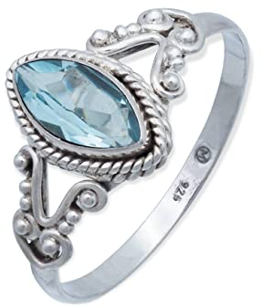 mantraroma Damen Ring 925 Silber blau Topas Edelstein blau ausgefallen verspielt