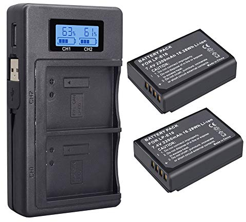 CITYORK LP-E10 2-Pack 2200mAh Replacement Battery and LCD Dual Charger for Canon EOS Rebel T3 T5 T6 T7 T100 1100D 1200D 1300D 1500D 2000D 3000D 4000D Kiss X50 X70 X80 X90 Camera