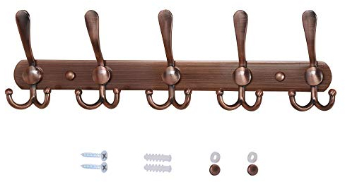 Dseap Wall Mounted Coat Rack - 5 Tri Hooks, Heavy Duty, Stainless Steel, Metal Coat Hook Rail for Coat Hat Towel Purse Robes Mudroom Bathroom Entryway,Antique Copper