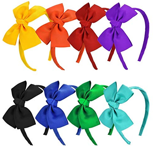 Vamotto 8 pièces Nœud papillon Bandeau Nœud en tête Wraps ruban gros-grain Cheveux Band Accessoires Cheveux pour bébé fille dragées, 8 couleurs