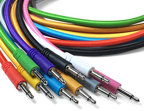 Eurorack Patchkabel - Set aus 5 geflochtenen 3,5mm Patchkabeln für modulare Synthesizer (10 Farben / 6 Längen) (Weiß, 15cm)
