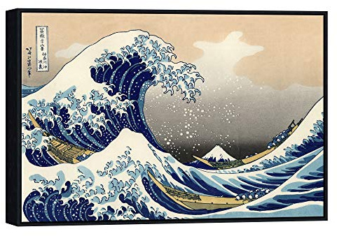 Wieco Art,Schwarzer gerahmter Kunstdruck auf Leinwand, Motiv: Große Welle von Kanagawa, Hokusai, Giclée, Wandkunst, abstrakte Meereslandschaft, Heimdekoration, großes modernes Kunstwerk