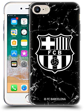 Head Case Designs Offizielle FC Barcelona Marmor Schwarz Wappen Muster Soft Gel Handyhülle Hülle kompatibel mit Apple iPhone 7/8 / SE 2020 & 2022