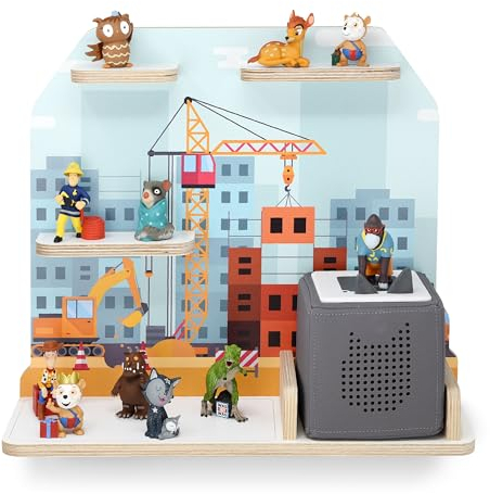 stadtecken Kinder Regal für Musikbox I Geeignet für die Toniebox und ca. 35 Tonies I Perfekte Aufbewahrung für Kinderzimmer I zum Aufstellen oder Aufhängen (Baustelle, Mittel)