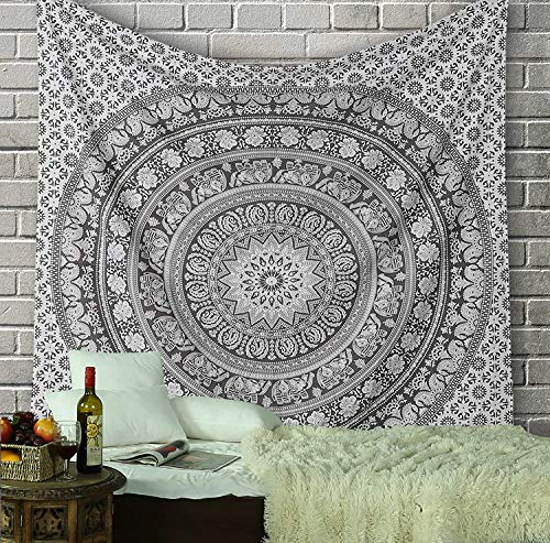 RAJRANG Mandala Wandtuch - dekorative Strandtuch Hippie Tapisserie Elefant Wurf Tapisserie - 230 x 213 cm - Grau