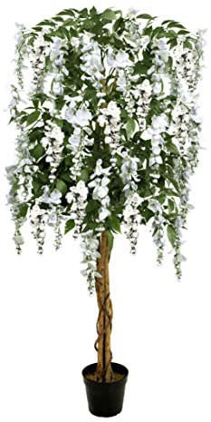 GreenBrokers Glycine Artificielle de qualité supérieure - 150 cm - Plante en Pot - Arbre Blanc - 150 cm