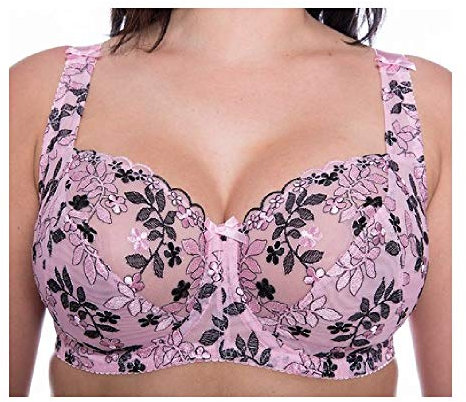 Gem Women's Full Cup Lace Embroidered Plus Size Underwired Bra (Pink-Black, 44D)