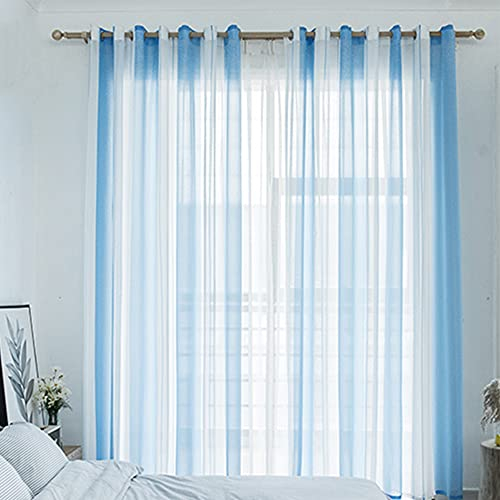 Bestenrose 2er Set Voile Vorhang Transparent Gardine Streifen Gardinen Aus Voile Mit ÖSen Schlaufenschal Fensterschal FüR Schlafzimmer Wohnzimmer Dekoration (100X200cm, Blau)