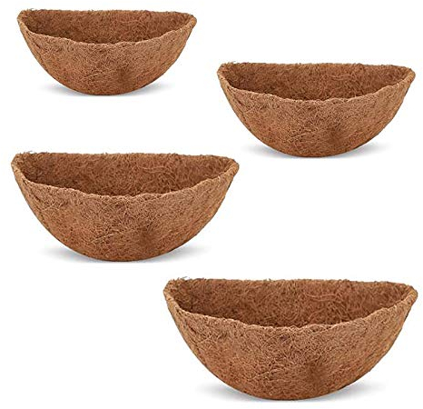 HUIKJI 4Pcs Half Round Coco Liner for Hanging Basket,Coconut Fiber Planter Flower Pot with Non-Woven Fabric for Wall Hanging Baskets Garden Home Porch Indoor 11.8in