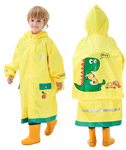 Baogaier Regenmantel Kinder Regenponcho mit Kapuze Regencape Matschanzug Regenjacke Leicht Regenanzug Wasserdicht Poncho Wandern Fahrrad Regenbekleidung Jungen Mädchen 3-4 Jahre Dinosaurier Gelb