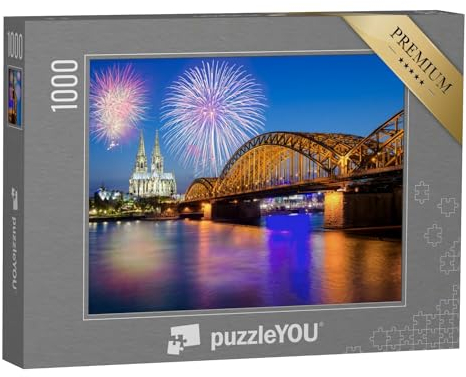 puzzleYOU: Puzzle 1000 Teile „Silvesterfeuerwerk am Kölner Dom mit Hohenzollernbrücke“ – aus der Puzzle-Kollektion Köln, Deutsche Städte, Deutsche Großstädte
