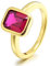 Rizilia CELEBOX Solitär Verlobung Ringe mit Smaragd Schliff Edelstein Zirkonia CZ [Rot Rubin] in 18K Gelbgold Vergoldet, Berühmtheit inspiriert von Angelina Jolie